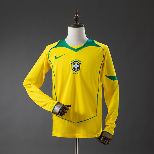 Brazil Jersey 2004 Home Retro Football Kit Long Sleeves Soccer Shirt