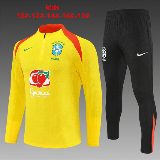 Kids Player Version Brazil Training Tracksuits 25/26 Football Kit Soccer Jersey